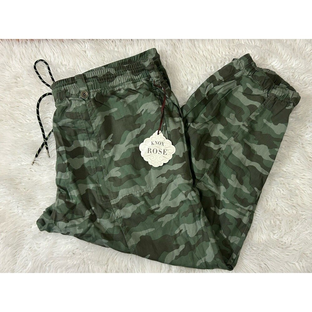 Knox Rose Women’s 3X Green Jogger Pullon Drawstring Camo Lyocell NWT $30